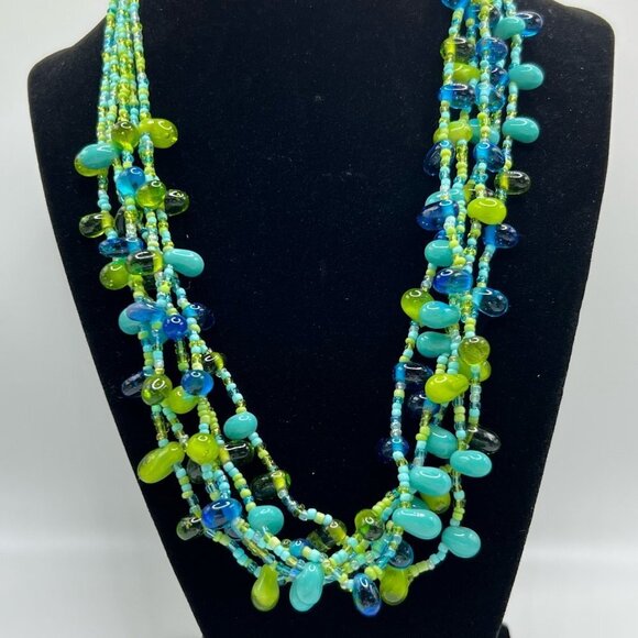 Multi stranded Green and blue Glass Necklace - Picture 1 of 3
